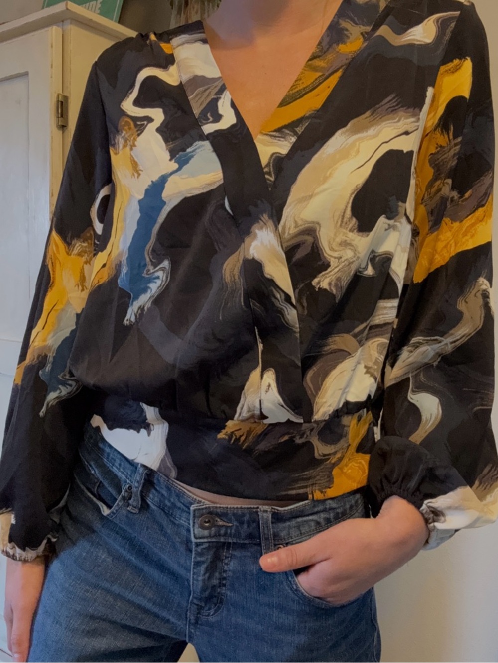 Nine West Marble Print Silky Blouse
